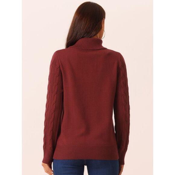 High Neck Long Sleeve Casual Chunky Warm Pullover Sweater Top Wine Red - Picture 4 of 5